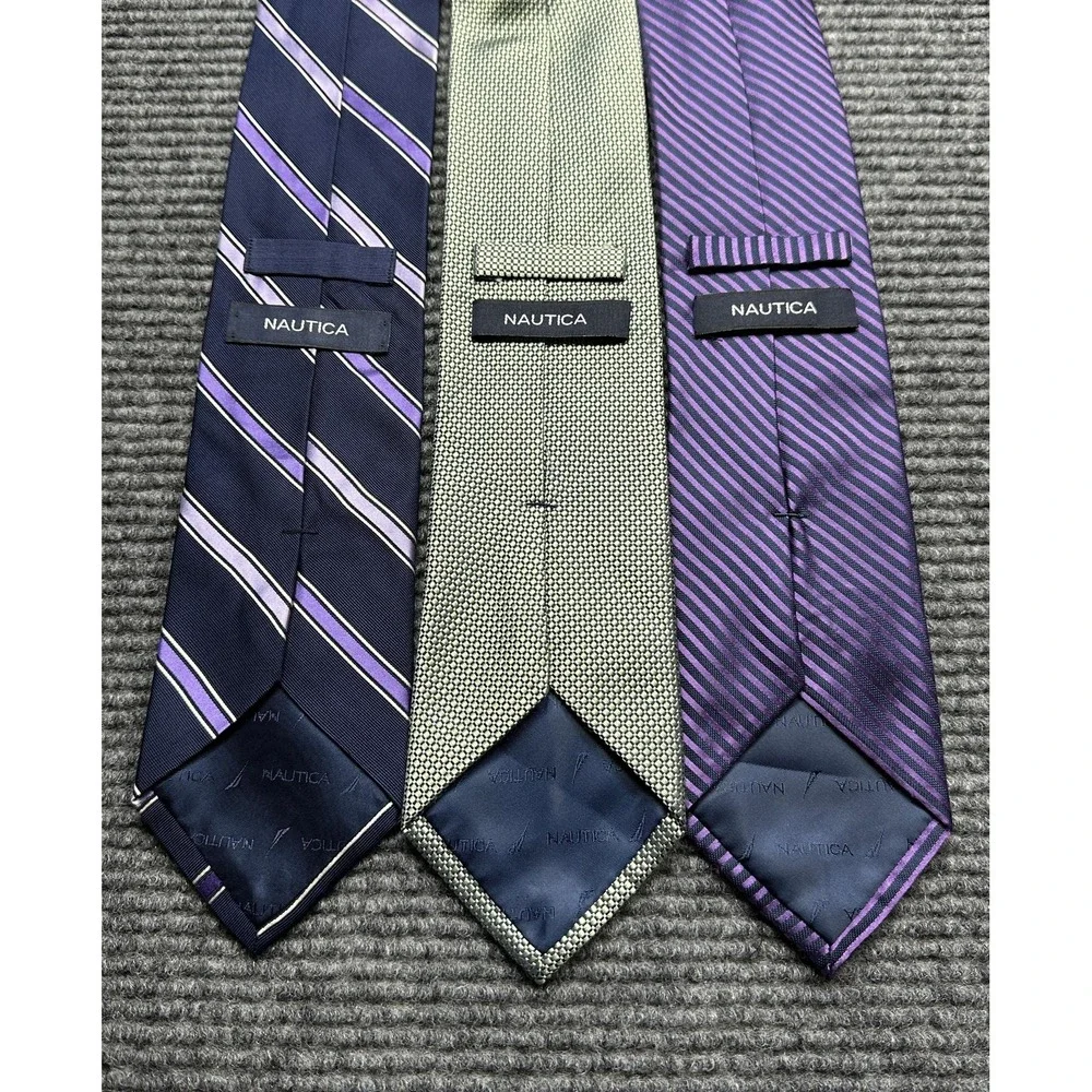 Nautica Ties Lot of 3 Mens One Size Navy Purple Striped Geometric‎ Neckties